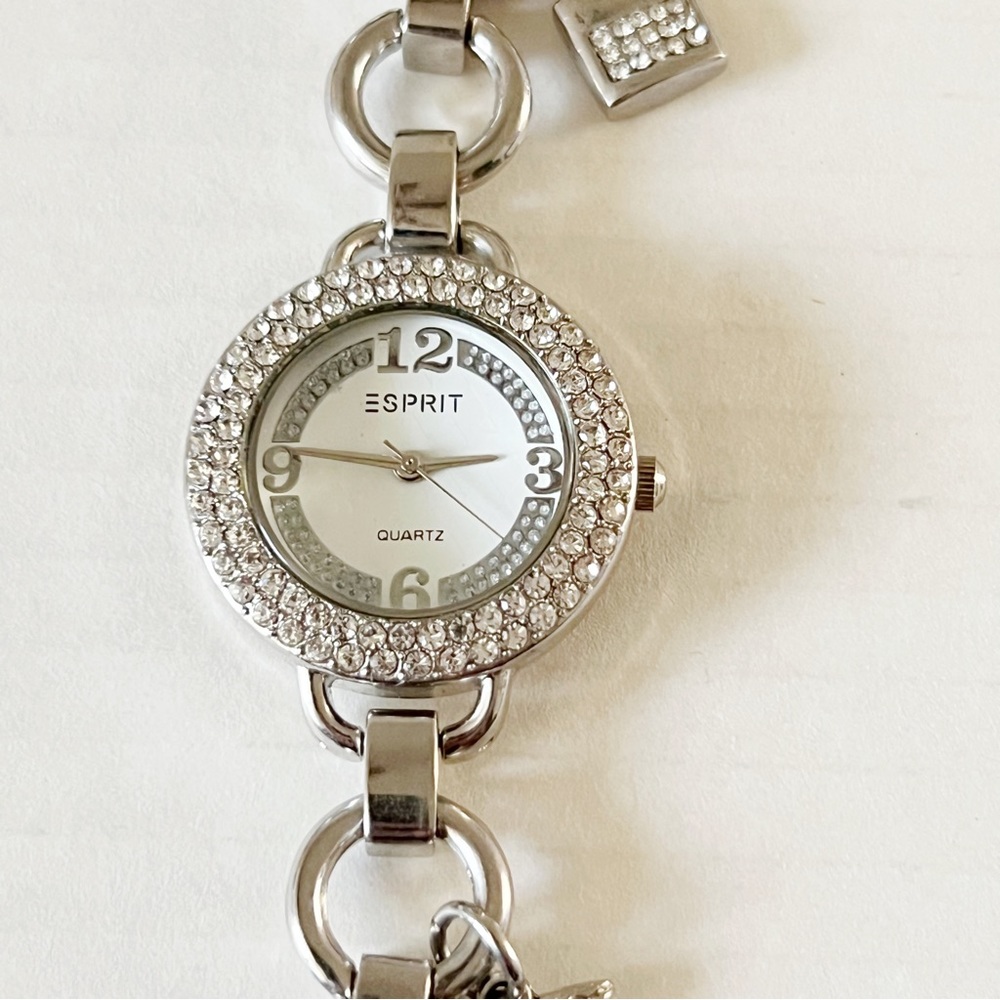 New Esprit silver Women's Crystal-Accented Charm Bracelet Watch